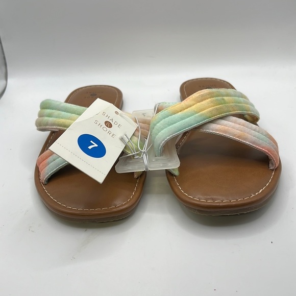 NWT Shade & Shore Slip On Sandals Colorful Tie Dye Rainbow Pink Green Womens 7 - Picture 2 of 12